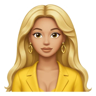 Beyonce with long blonde hair, yellow outfit and earring sticker