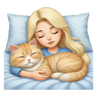 pretty girl with dark long hair sleeping with blonde fluffy  persian cat in bed sticker