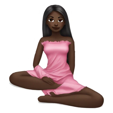 Dark skin girl  long straight hair Pink satin sleep mask sticker