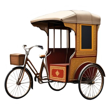 ​Cinematic Realistic Cyclo Rickshaw, depicted as a classic manually operated tricycle-style rickshaw with a simple, rustic design and intricate details, rendered with realistic textures and natural urban lighting that captures its cultural charm and timeless functionality, sticker