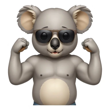 anthropomorphised koala in casual clothing, wearing dark sunglasses, flexing muscles sticker