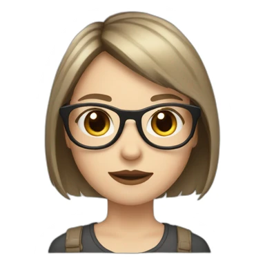 girl with round glasses, bangs, pale skin, and light brown hair wolf cut style sticker