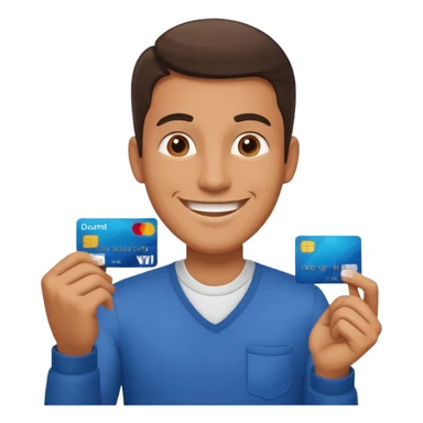 man with debit card sticker
