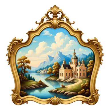 highly detailed vintage rococo scenic painting sticker
