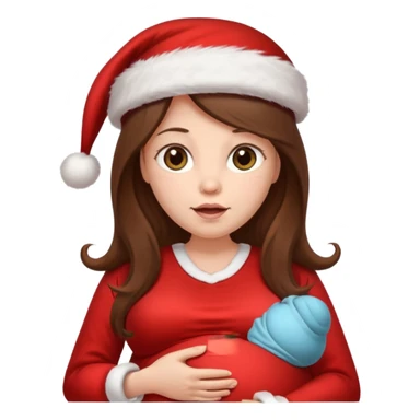 Pregnant long brown hair with Santa hat sticker