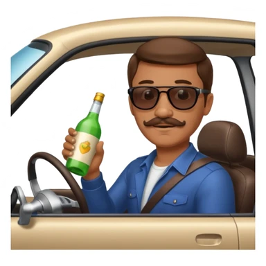 Guy with brown hair and mustache driving car with bottle in hand  sticker