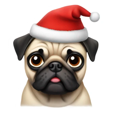Pug with Christmas hat sticker