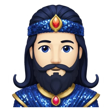 Saturn, God of Time from Gods and Goddesses with long black hair and beard, indigo sequin outfit sticker