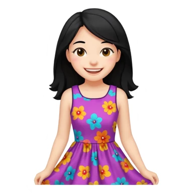 
young girl, 18 years old, black hair, laugh out loud emoji sticker