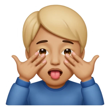 fait un emoji qui se cache les yeux avec ces main et qui tire la langue sur le côté sticker