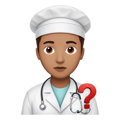 Surgeon with a single red question mark on his uniform sticker