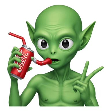 alien sipping from a red soda can sticker