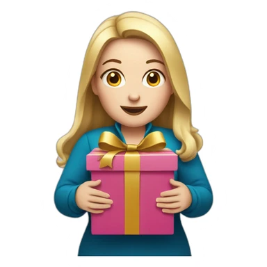 overweight white woman opening a gift sticker
