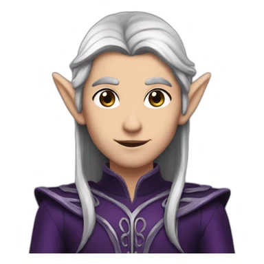 tall elf, long dark brown hair / eyebrows, wearing dark black & purple and silver outfit  sticker