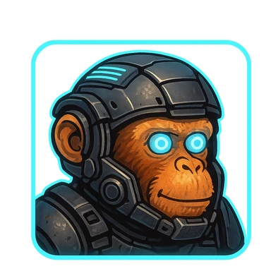 the image is the icon for a videogame insta-use item, it is armor [open face combat helmet] - futuristic cyberpunk -ready to equip-  it is master craftsmanship [ unequipped item ], except it's the monkey from the "neuron activation" meme sticker