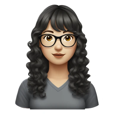 White girl with curly wavy hair with straight bangs and black cat eye glasses Asian sticker