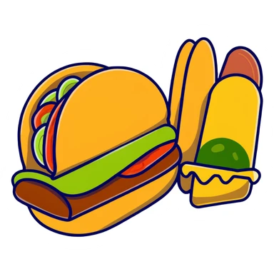 скатерть-самобранка with Mexican dishes like tacos, guacamole, and churros sticker