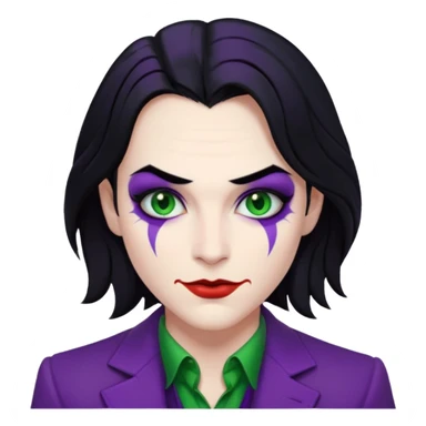 Faça uma pessoa com cabelo preto e pouco grande para frente com cara de coringa sticker