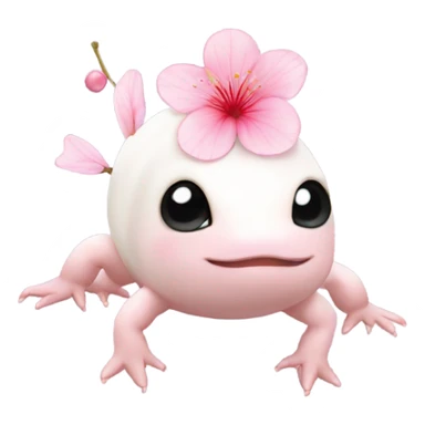 An axolotl wearing a cherry blossom flower sticker