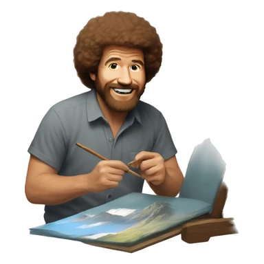 Bob Ross drawing a cat sticker