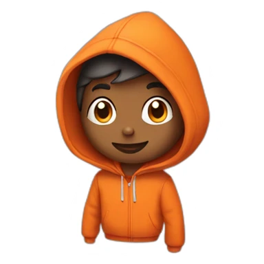 A cartoon character wearing an orange hoodie sticker