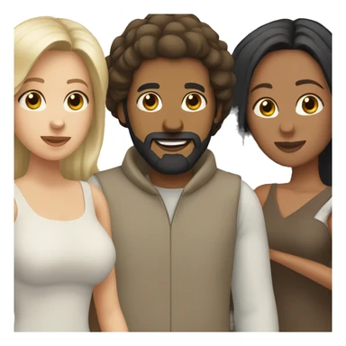 brown bald guy with beard with 3 women (all long black hair) sticker