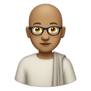 monk with bald head and glasses wearing t-shirt sticker