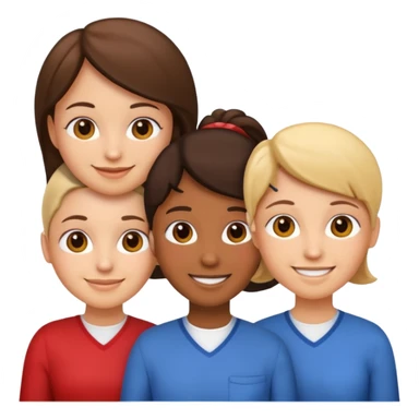 emoji cartoon of three young diverse teachers' heads with friendly expressions, simple apple emoji style sticker