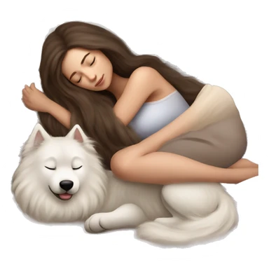 Slavic white girl brunette with long hair sleeping in bed with the Samoyed  sticker