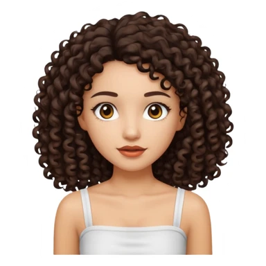 Woman with light skin and dark brown eyes and dark brown long curly hair and white tube top sticker