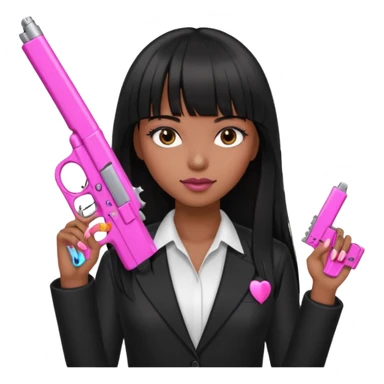 brownGirl long hair with bangs hand pink nails holding pink gun sticker