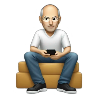 Steve Jobs sitting down with his iPhone sticker