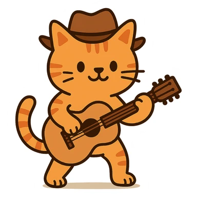 flat toon orange cowboy cat strumming an acoustic guitar  sticker