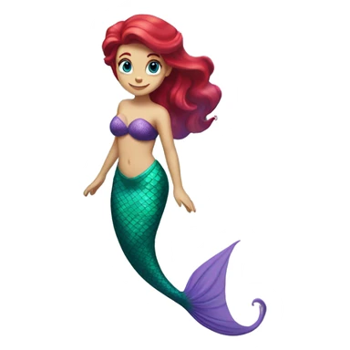 Ariel, the mermaid swimming. Her tail is green, her top is purple, and her hair is bright, red and wavy. She has pale skin and blue eyes. She is swimming. sticker