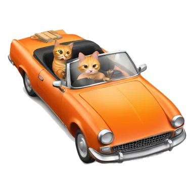 orange cat driving a red convertible sports car while smoking a cigar sticker
