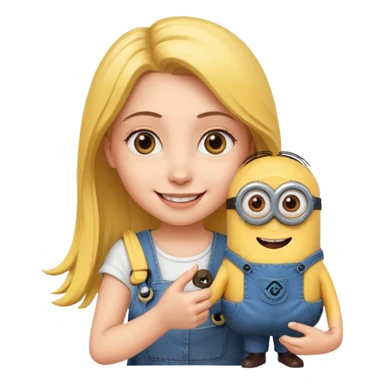 Young White girl holding minions hand sticker