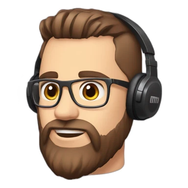 twitch emote husband with brown hair fade haircut and a full beard with blue eyes wearing gaming headset, mad sticker