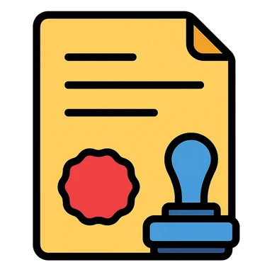 flat icon of a contract with a seal or stamp, clean look, no text sticker