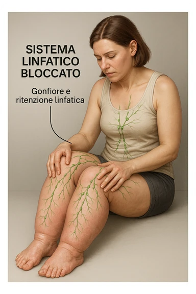 Donna con sistema linfatico bloccato con focus sulle gambe immagine realistiche 4k in italiano sticker