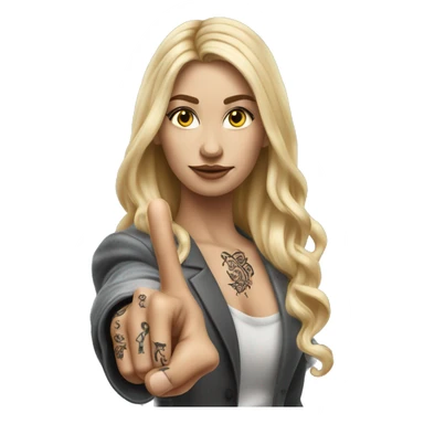 Blonde elegant women with LONG HAIR, her Body Covered with Tattoos, POINTING YOU FORWARD with her HAND with INDEX FINGER, Hyper Realistic sticker