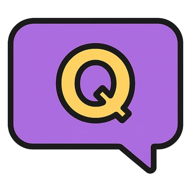 purple chat box bubble with a Q, rounded corners, minimal design sticker