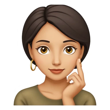 woman emoji with sly smile hand on chin thinking sticker