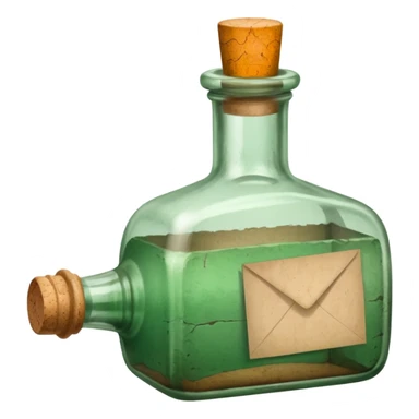 glass bottle with a paper message inside like in movie green old  sticker
