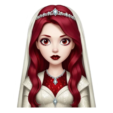 Bride of Dracula with long dark red hair, ivory sequin outfit sticker