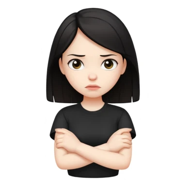 The dark-haired girl folded her arms in front of her chest with a displeased expression on her face sticker