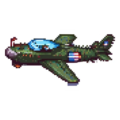 a war plane fused with a crocodile, pixel art style, retro video game look sticker