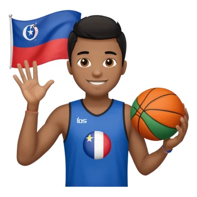 light black skin guy black hair in one hand basketball ball and in othe slovenian flag sticker