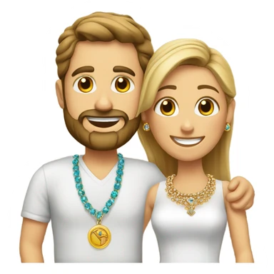 happy husband with beard and wife with jewelry sticker