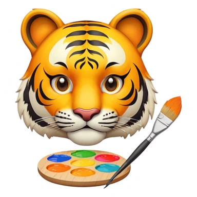 artist tiger face with palette and paintbrush for Twitch emote sticker