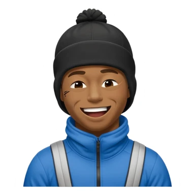 black guy with nike ski mask on squinching his face trying to hold his laugh with his eyes closed sticker